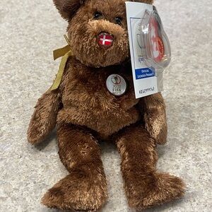 Ty Beanie Baby CHAMPION Bear 2002 DENMARK FIFA World Cup Vintage Ty Plush Animal